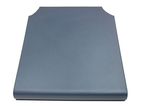 Navy blue, square flat cushion designed for added comfort on medical or mobility support equipment.